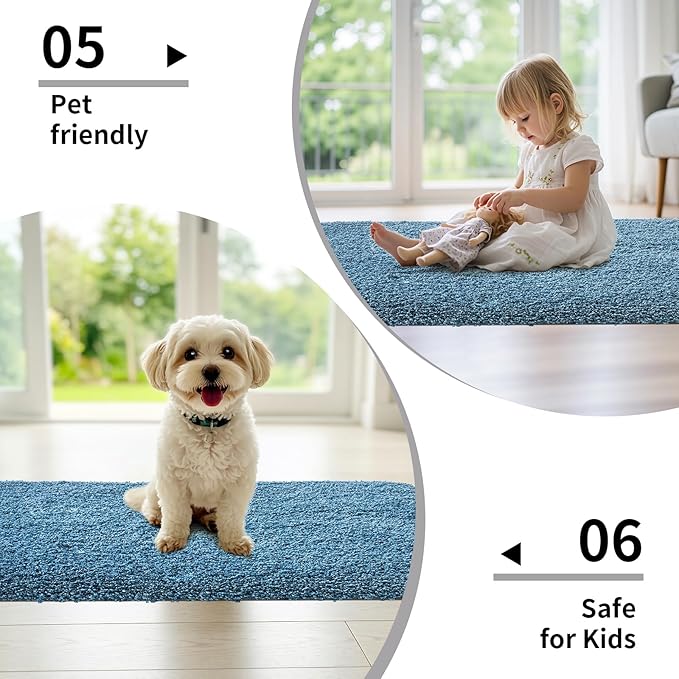 Blue Bathroom Rug 24x36 Non Slip Fluffy Bath Mat for Bathroom Floor Washable Plush Luxury Bath Rug for Tub Soft Shaggy Absorbent Shower Sink Mat