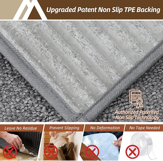 COSY HOMEER Stair Treads for Wooden Steps 9"x28" Washable Indoor Carpet Stair Treads Non Slip Soft Polyester Stair Carpet Tread Reusable Stair Runner Rugs for Kids, Elders,Pets,Medium Grey,4pcs