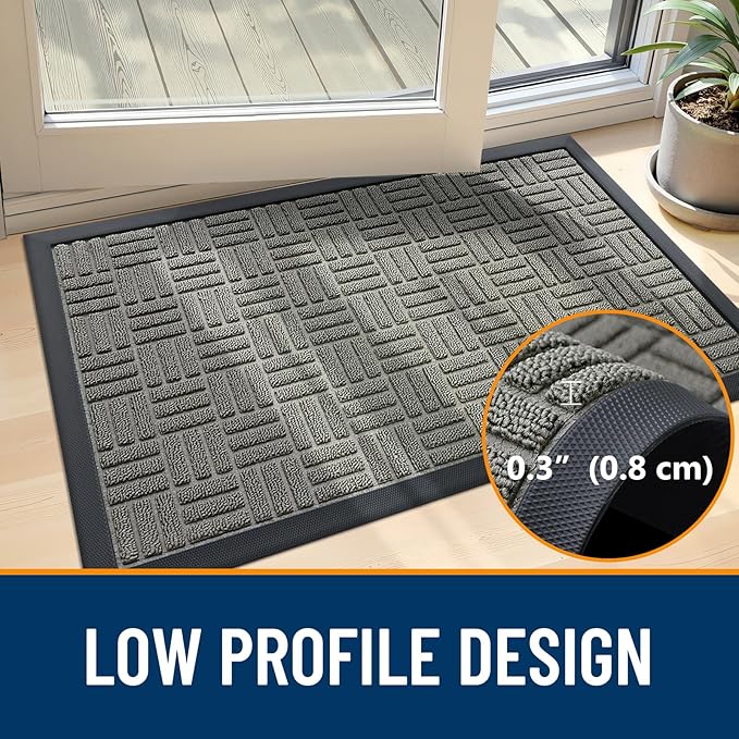 OLANLY Front Door Mat Outside Entrance 35x23, Absorbent, Heavy Duty Sturdy Natural Rubber Doormat Indoor Outdoor, Non-Slip, Stain and Fade Resistant, Low Profile Floor Mat for Entryway, Modern Gray