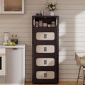5 Tiers Folding Storage Cabinet,20" Side Wide Stackable Storage Bins with Doors and Wheels, Space Saving Plastic Cabinet for Living Room, Office, Dorm, Retro Brown