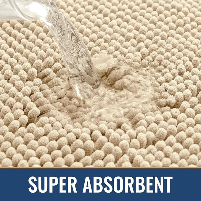 Arotive Bathroom Rugs 47x17, Extra Soft Absorbent Shaggy Chenille Bath Rugs, Machine Washable Rubber Backing Non-Slip Bath Mats for Bathroom Floor Tub and Shower, Home Decor Accessories, Beige