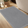 Hiasan Waffle Bath Mat, Super Absorbent Non Slip Bathroom Boho Rug with Tassels, Machine Washable Bath Mats for Bathroom, Ultra Soft Rubber Backed Rug, Grey, 16 x 24 Inches