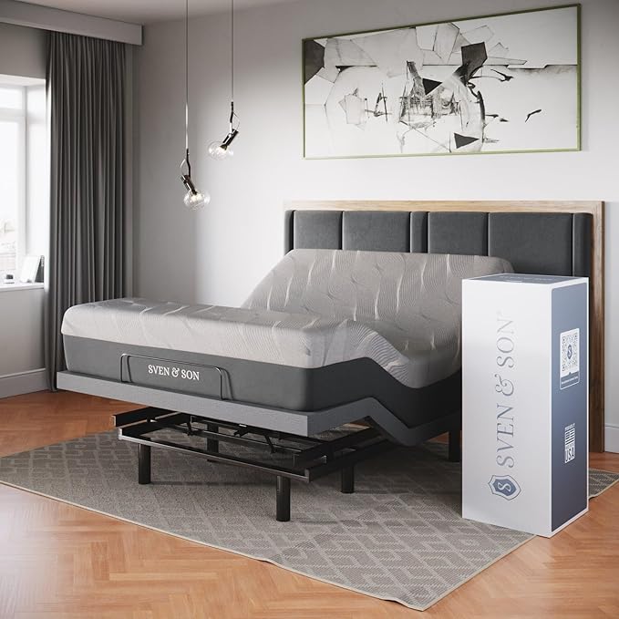 Sven & Son Classic Adjustable Bed Base, Head and Foot Lift, Massage, Under-Bed Lights, USB, Gel Memory, Zero Gravity Smart Frame - Queen + 10 inch Memory Foam Matt (Firm)