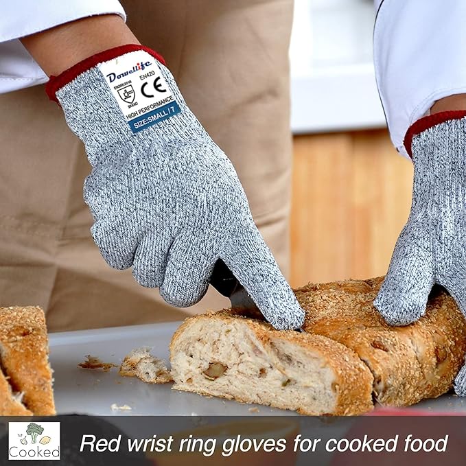 Dowellife Cut Resistant Gloves Food Grade Level 5 Protection, Safety Kitchen Cuts Gloves for Oyster Shucking, Fish Fillet Processing, Mandolin Slicing, Meat Cutting and Wood Carving. (Large-2 Pairs)