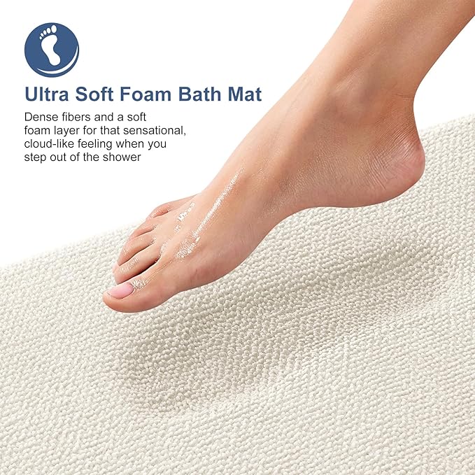 OLANLY Thick Memory Foam Bath Mat Rug 70x24, Extra Soft Absorbent Bathroom Rug, Quick Dry Bath Mats, Non-Slip, Machine Washable Carpet for Bathroom, Tub and Shower, Home Decor Accessories, Ivory