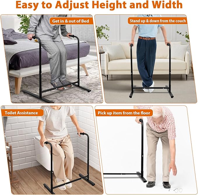 Heavy-Duty Adjustable Stand Assist Aid for Elderly - 500 lbs Capacity, Portable Sit-to-Stand Lift Assist for Couch, Chair & Bed - Non-Slip Covers, Easy Assembly, Black
