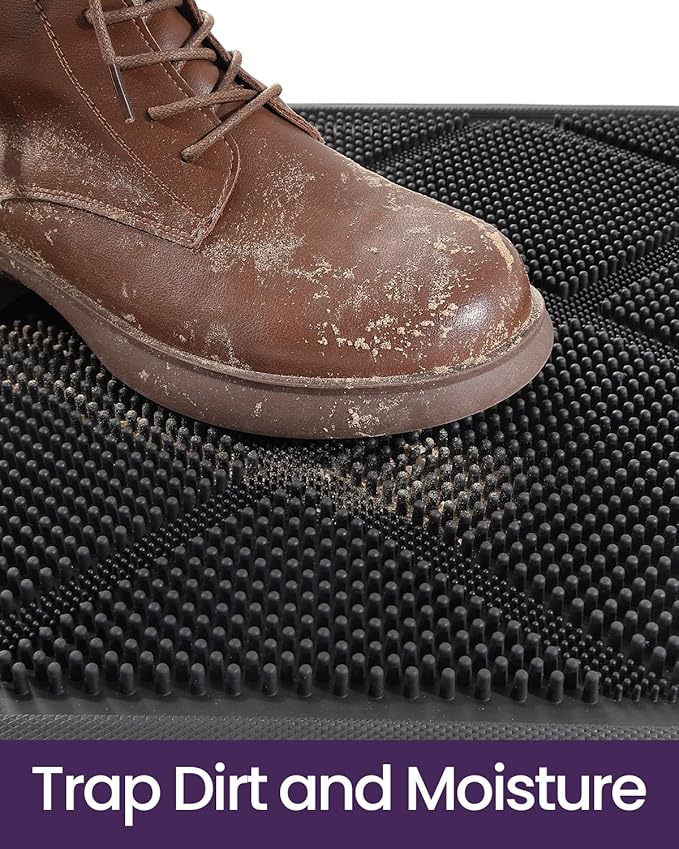 DEXI Front Door Mats Outside Entrance, 17x36 Rubber Waterproof Dirt Trapping Entry Mat for Entryway, Heavy Duty Non-Slip Low-Profile Welcome Doormat All Weather for Patio, Black