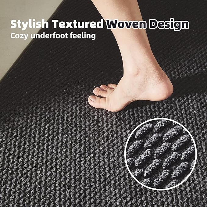 Black Bathroom Runner Rugs, Long Bath Mat Runner Washable Thin Quick Dry Low Pile Bathroom Runner Rugs Non Slip, Black 16''x60''