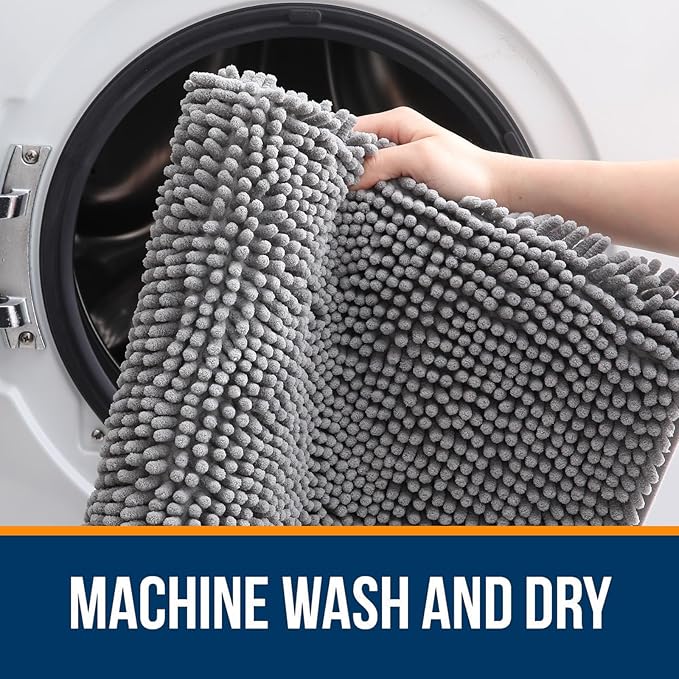OLANLY Bathroom Rugs Sets 2 Piece, Soft Absorbent Chenille Bath Mats Area Rug Set, Non-Slip, Quick Dry, Machine Washable Bath Mats for Bathroom, Home Decor Accessories (36"x24"+30"x20", Grey)