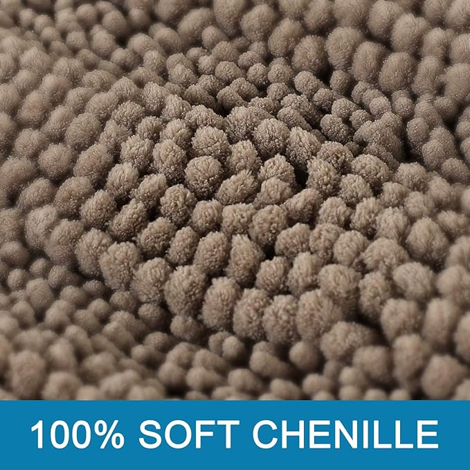 H.VERSAILTEX Bath Mats for Bathroom Non Slip Extra Thick Chenille Striped Bath Rug 24" x 36" Absorbent Non Skid Fluffy Soft Shaggy Rugs Washable Plush Mats for Indoor, Bath Room, Tub - Taupe Brown