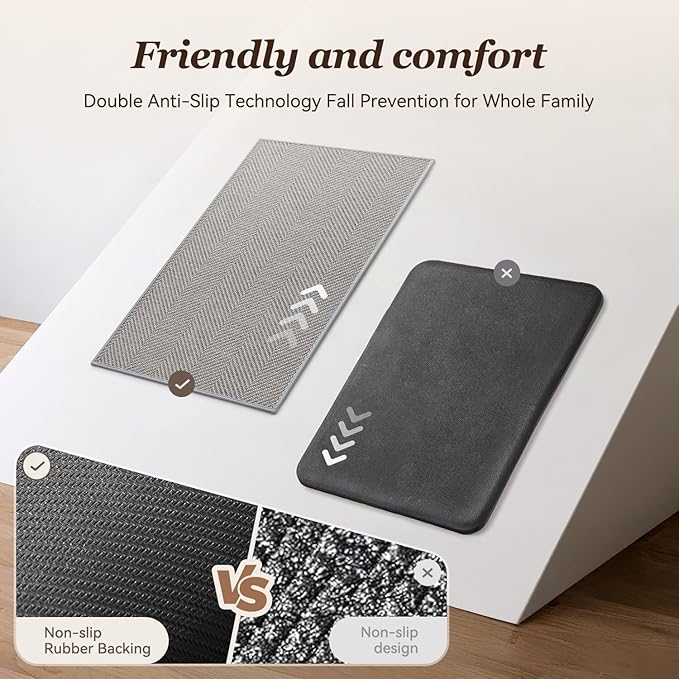 AMOAMI Kitchen Rugs and Mats, Non Slip Washable Kitchen Mats for Floor, Absorbent Quick Dry Kitchen Runner for in Front of Sink，Kitchen Rugs Sets of 2, 17"*30"+17"*47", Grey