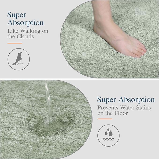 Walensee Bathroom Rug Non Slip Bath Mat (16 x 24, Pale Green) Water Absorbent Soft Shaggy Bathroom Mat Machine Washable Bath Rug Thick Plush Rugs for Shower