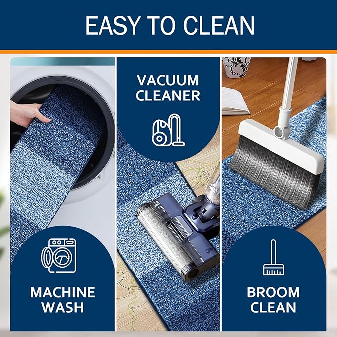 OLANLY Stair Treads Non Slip 4PCS, 8" x 30" Indoor Stair Runners for Wooden Steps, Edging Stair Rugs with Reusable Peel and Stick Adhesive for Kids Elders and Pets, Navy