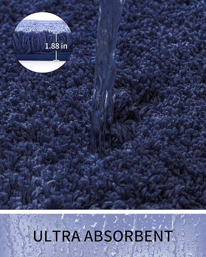 Toilet Rugs U-Shaped Mat 24x22, Contour Bathroom Mat - Ultra Soft & Absorbent Microfiber, Quick-Dry, Machine Washable with High Density Foam Latex Non Slip Backing, Navy Blue