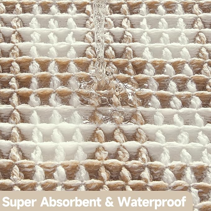 Waffle Bath Mat, Boho Bathroom Rugs Non Slip Washable Absorbent Checkered Bathroom Mat Quick Dry Farmhouse Bathroom Decor, 30"x20" Khaki and White