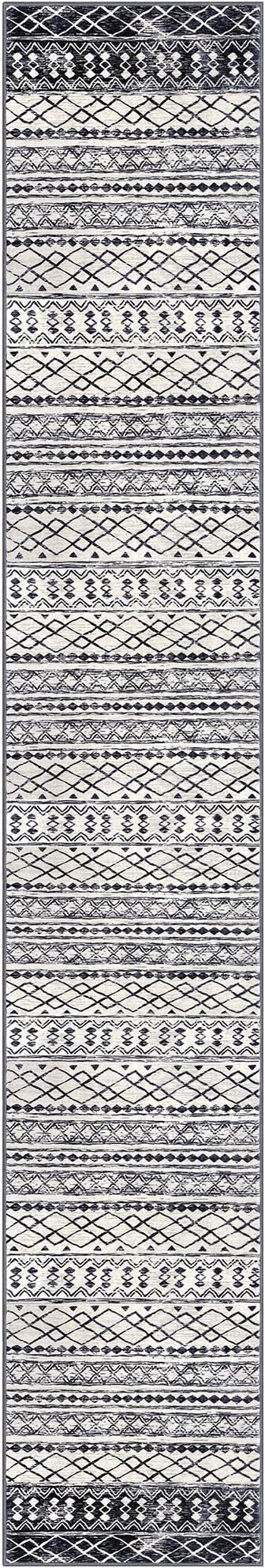 KUTA Boho Runner Rug for Hallway 2.6x16 Moroccan Washable Black Navy Blue Rugs Non-Slip Vintage Long Kitchen Runners Soft Geometric Floor Carpet for Bedroom Laundry Living Room