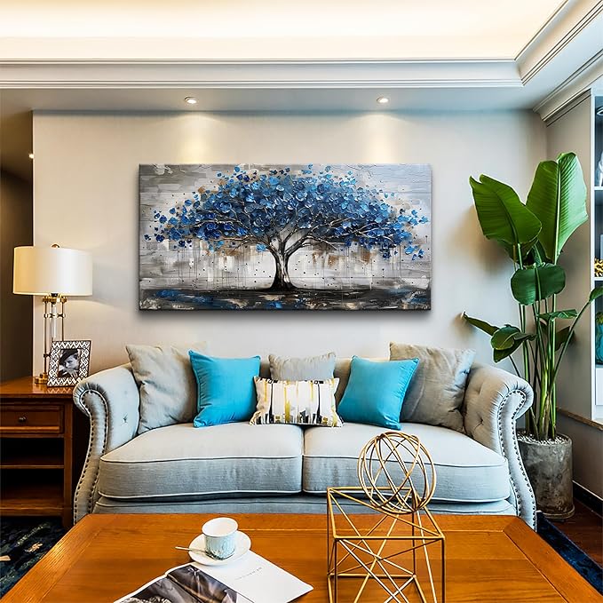 Lapremoly Framed Wall Decor For Living Room Wall Art For Office Bedroom Decor Tree Panoramic Landscape Wall Paintings Canvas Prints Textured Abstract Pictures Artwork Modern Home Decoration 24"X48"