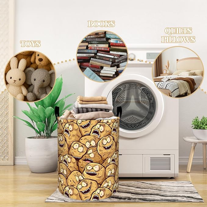 Funny Cartoon Potato Face Laundry Basket, Dorm Nursery Foldable Laundry Hamper Organizer for Bathroom Decor, Toy Clothes Storage Box for Bedroom 19.7x15.7 Inch