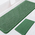 BOANKODU Bathroom RugsSets 2 Piece，59X24+16X24Inch，Absorbent Non-Slip Very Soft Chenille Mat,Machine Washable（Dark Green）