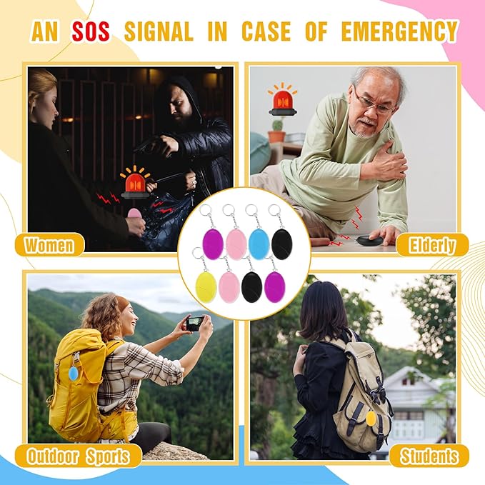 8 Pcs Personal Safety Alarm for Women 120db Loud Sound Personal Siren Self Defense Keychain for Women Elderly Joggers Night Workers