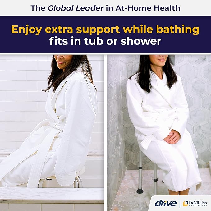 Drive Medical Shower Stool - Adjustable Height - Lightweight Aluminum Construction - 300 Lb Weight Capacity - Compact Tub & Shower Seat - Safety Bath Accessory - White
