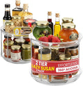 Clear Two Tier Lazy Susan Organizer - 2-Pack Rotating Spice Rack Turntable for Kitchen Cabinet, Countertop, Bathroom or Dining Table - Spinning Carousel Racks for Counter and Pantry Cabinet Storage