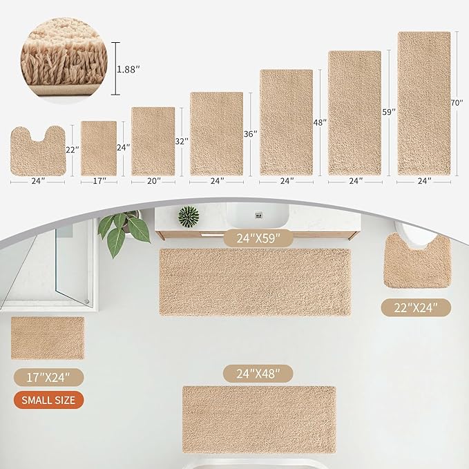 Beige Toilet Rug 22x24 Non Slip Fluffy Toilet Floor Mat U Shaped Washable Bathroom Contour Rug for Toilet Absorbent Thick Toilet Carpet