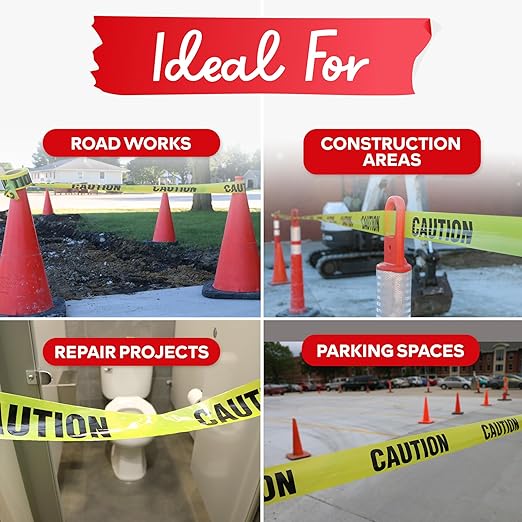 XFasten Yellow Caution Tape Roll Bulk, 3 in x 1000 ft (6-Pack), Thick and Durable Yellow Safety Tape for Barricades, Construction, Warning, and Hazard Areas – Easy to Loop, Weatherproof, Non-Fading