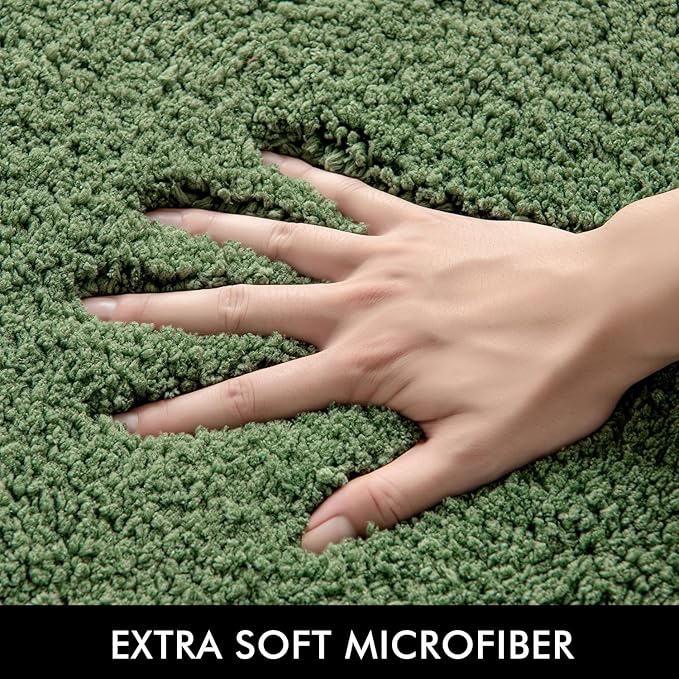 MIULEE Extra Thick Non Slip Bathroom Rug Shaggy Soft Bath Mat Plush Microfiber Absorbent Water for Shower Tub Machine Washable (Moss Green, 20x30 Inches)
