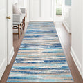 Modern Abstract Runner Rug 3x8, Blue Washable Kitchen Runner Non-Slip Soft Hallway Rug Runner Thin Print Faux Wool Carpet for Entryway Bedroom Laundry Room Indoor Home Office Decor