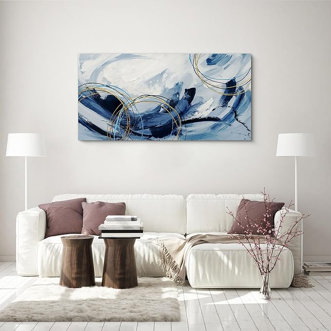 yiijeah Large Wall Art - Modern Blue Abstract Wall Decor for Living Room and Bedroom - Print Pictures Canvas Framed Artwork - Home Office Decor