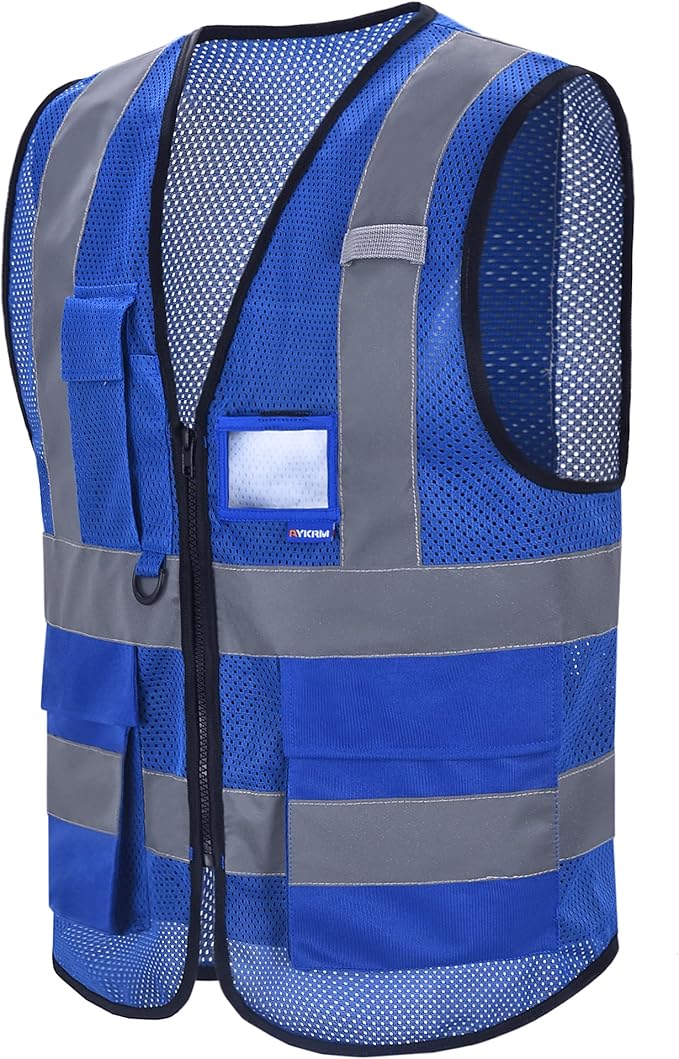 A-SAFETY High Visibility Mesh Safety Reflective Vest with Pockets and Zipper,Hi Viz Work Vest for Men Women (Blue Mesh XXXL)