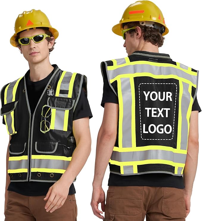 AYKRM Heavy Woven cotton High Vis Reflective work construction safety vest for men Class 2 with ipad Cargo Pockets