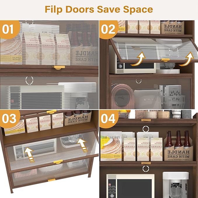 44'' Tall Metal Storage Cabinet with 3 Flip Doors, Freestanding Steel Organizer with Ample Storage Space for Bedroom Living Room Kitchen Office Entryway, Storage Organizer Walnut Finish