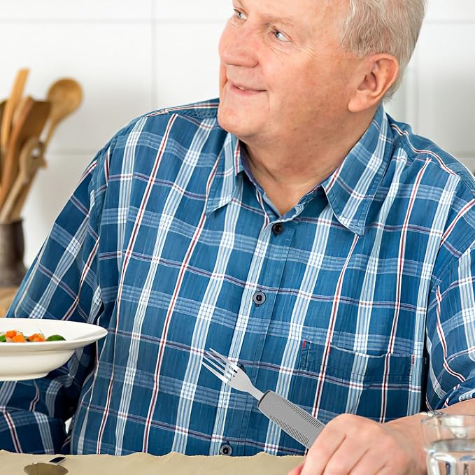 FUOYLOO Stainless Steel Adaptive Utensils Set Lightweight Comfortable to Hold Fork Spoon for Arthritis and Elderly