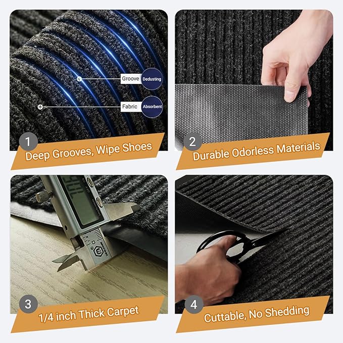 Indoor Outdoor Door Mat, 6'x3' Heavy Duty Large Non-Slip Waterproof Rubber Rug for Double Front Door Entrance, Welcome Floor Mats Carpet for Entryway Home Office School, Black 72" x 36"