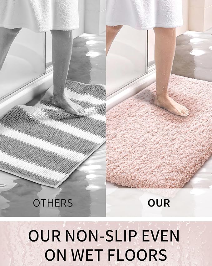 Toilet Rugs U-Shaped Mat 24x22, Contour Bathroom Mat - Ultra Soft & Absorbent Microfiber, Quick-Dry, Machine Washable with High Density Foam Latex Non Slip Backing, Pink