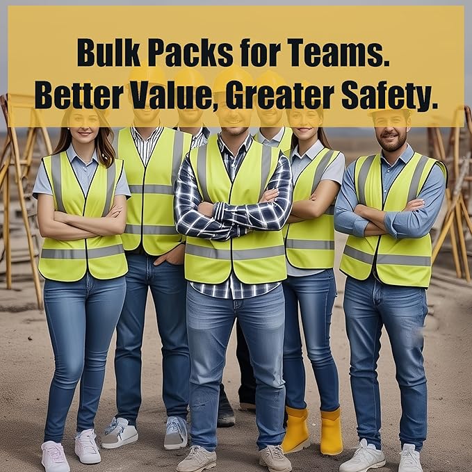 NOBONDO High Visibility Reflective Safety Vests 10 Pack - Enhanced 360 Visibility with Additional Hi Vis Reflective Strips - Breathable Mesh, Bulk Pack for Construction, Traffic, Running, Security