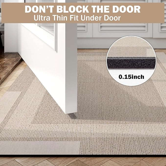 Non Slip Long Bath Mat Bathroom Runner, Rubber Backing Ultra Thin Bathroom Rugs Fit Under Door Quick Dry Super Absorbent Washable Bath Rug Shower Mat for Bathtub Sink Floor, Beige 17"x47"