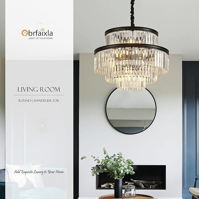 21.6" 14-Light Modern Crystal Chandelier Light Fixtures 4-Tier Black Luxury Chandeliers for Dining Room Round Hanging Pendant Lighting for Living Room Kitchen Entryway Bedroom Foyer Hallway