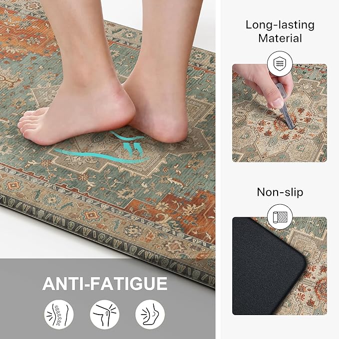 GENIMO Kitchen Mats for Floor 2PCs, Washable Anti Fatigue Mat for Cushioned, 17.3"x47"+17.3"x30", Waterproof Kitchen Rugs, Non Slip Comfort Standing Mat Rug for Home, Sink, Laundry, Multi