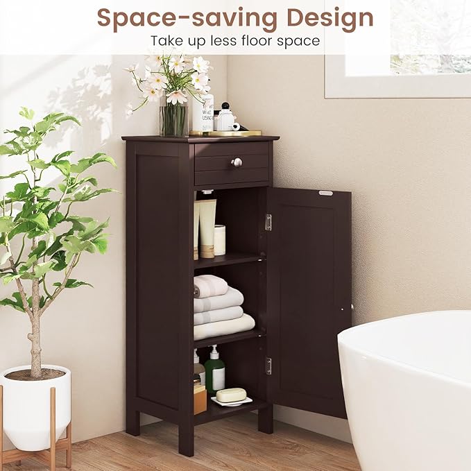 GLACER Floor Storage Cabinet, Multifunctional Freestanding Bathroom Storage Cabinet with 2 Adjustable Shelves, Ideal for Bathroom, Living Room, 14 x 12 x 34.5 inches (Brown)