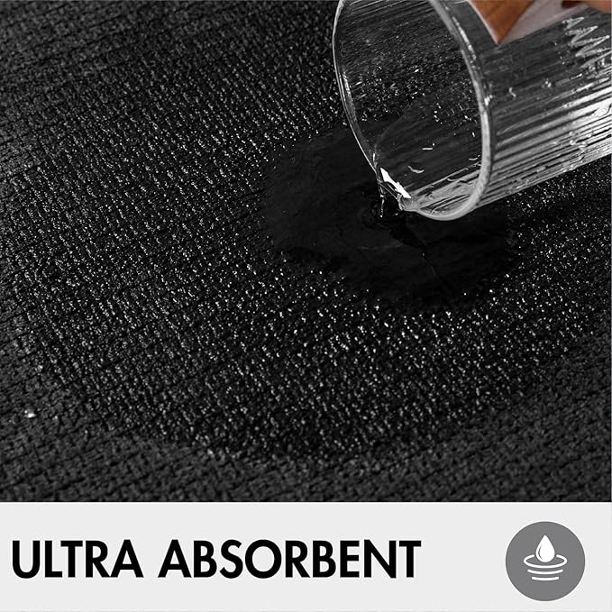 MIULEE Set of 2 Ultra Thin Bathroom Rugs, Rubber Bath Mats for Bathroom Non Slip, Quick Dry Absorbent Bath Rug Machine Washable, Fit Under Door, Shower, Sink, Halloween Home Decor, Black, 20x32 Inch