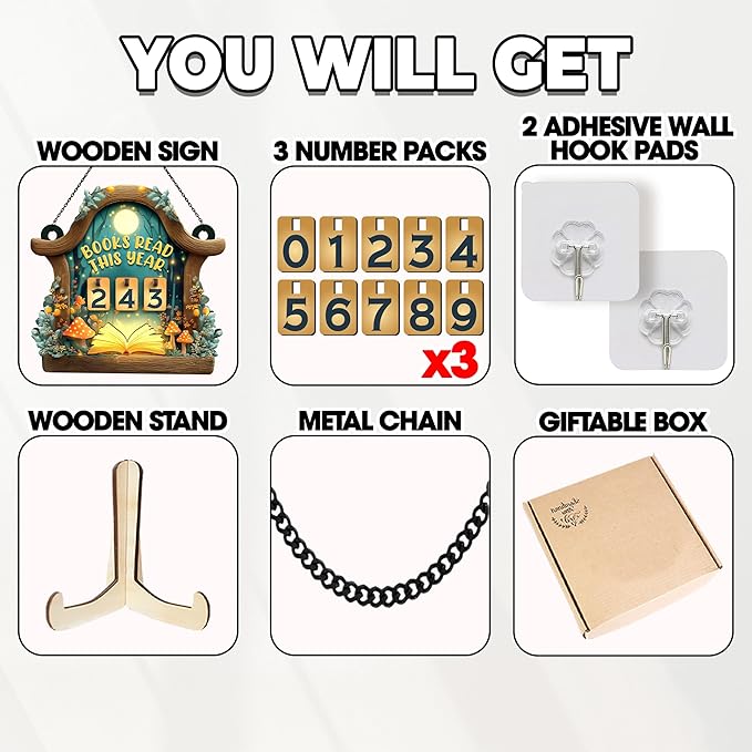 Personalized Book Tracker, Books Read This Year Counter Sign, Whimsical Mushroom Bookshelf Decor, Fantasy Home Library Accessories, Halloween Christmas Bookish Gifts for Women, Book Lovers, Readers