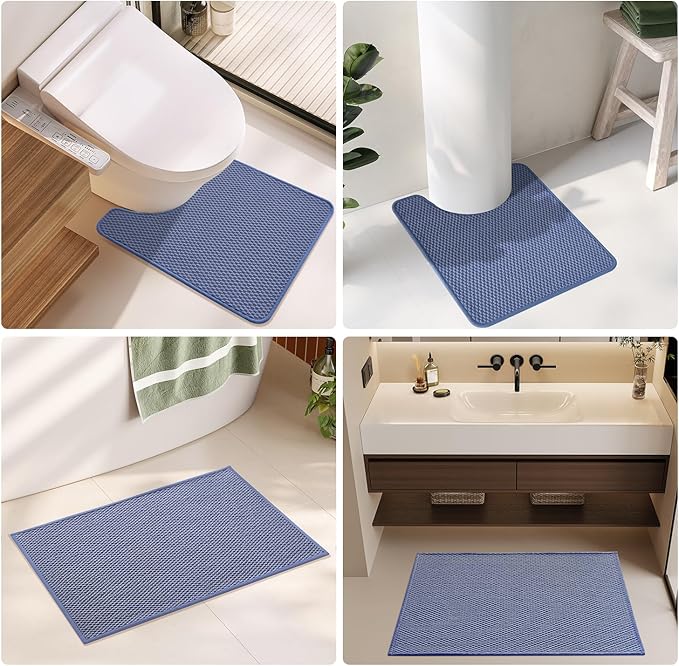 Large Bathroom Rugs Non Slip Washable Bath Rugs Super Absorbent Bathroom Rug Thin Quick Dry Low Pile Bath Mats, Denim Blue 36"x48"