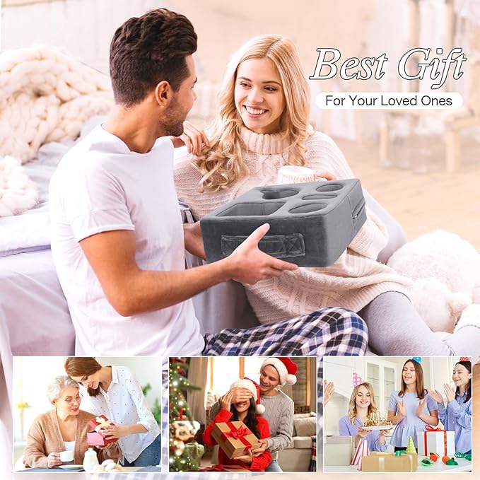 STBoo Couch Cup Holder Pillow - Sofa Drink Cup Holder Cozy Buddy | Bed Caddy Organizer Holds Remote, Snacks, Phones | Waterproof Anti-Spill Sofa Beverage Tray for Car, Pack, Beach, RV, Boat (Grey)
