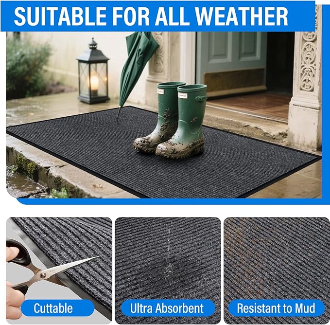 3' X 5' Durable Front Door Mat Indoor Outdoor Entrance, Commercial Door Floor Mat Heavy Duty Non-Slip Backing Entryway Doormats, Outdoor Mats for Home Entrance & Commercial High Traffic Area