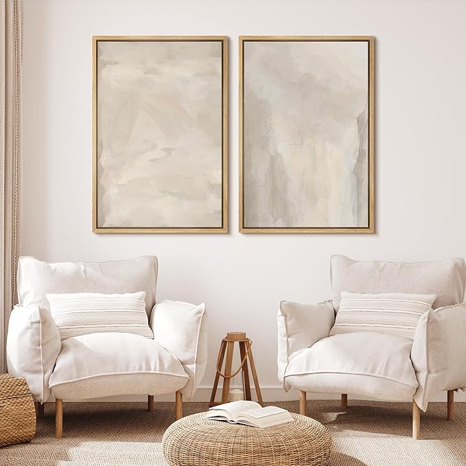 MUDECOR Framed Canvas Print Wall Art Abstract Neutral Tones Minimalist Earthy Color Palette Illustrations Modern Art Decorative Chic for Living Room, Bedroom, Office - 24"x36"x2 Natural