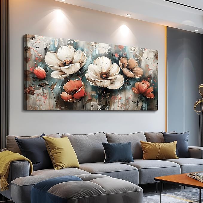 FUHAIHUA Canvas Wall Decor For Bedroom Large Wall Art For Living Room Office Decorations Boho Wall Pictures Flowers Landscape Paintings Artwork Aesthetic Posters Ready To Hang Home Decor 24x48 In
