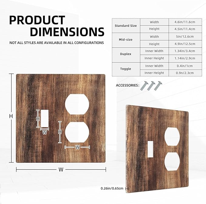 Wallplates Vintage Rustic Brown Wood Grain 1 Toggle 1 Duplex Switch Plate Electrical GFCI Faceplate Decorative Light Switch Covers for Bedroom Farmhouse Decor